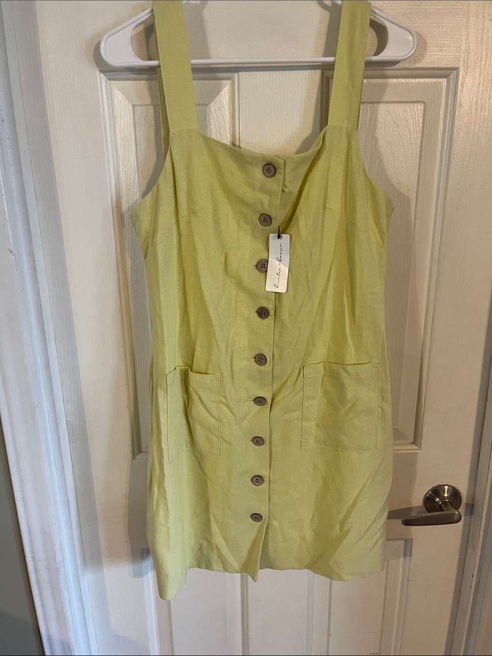New with tags Linen-Blend Button-Front Sundress in Light yellow